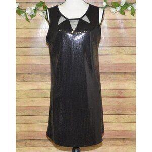 Olsenboye Black Sleeveless Sequins Party Cocktail Dress Size L Deep V Back LBD